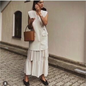 Zara Oversized Long Vest Oyster White Medium-Large NWT